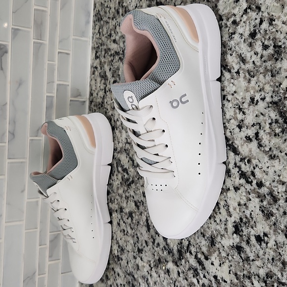 On Running Women's Sneakers - White and Gray with Pink Accents - Picture 5 of 6